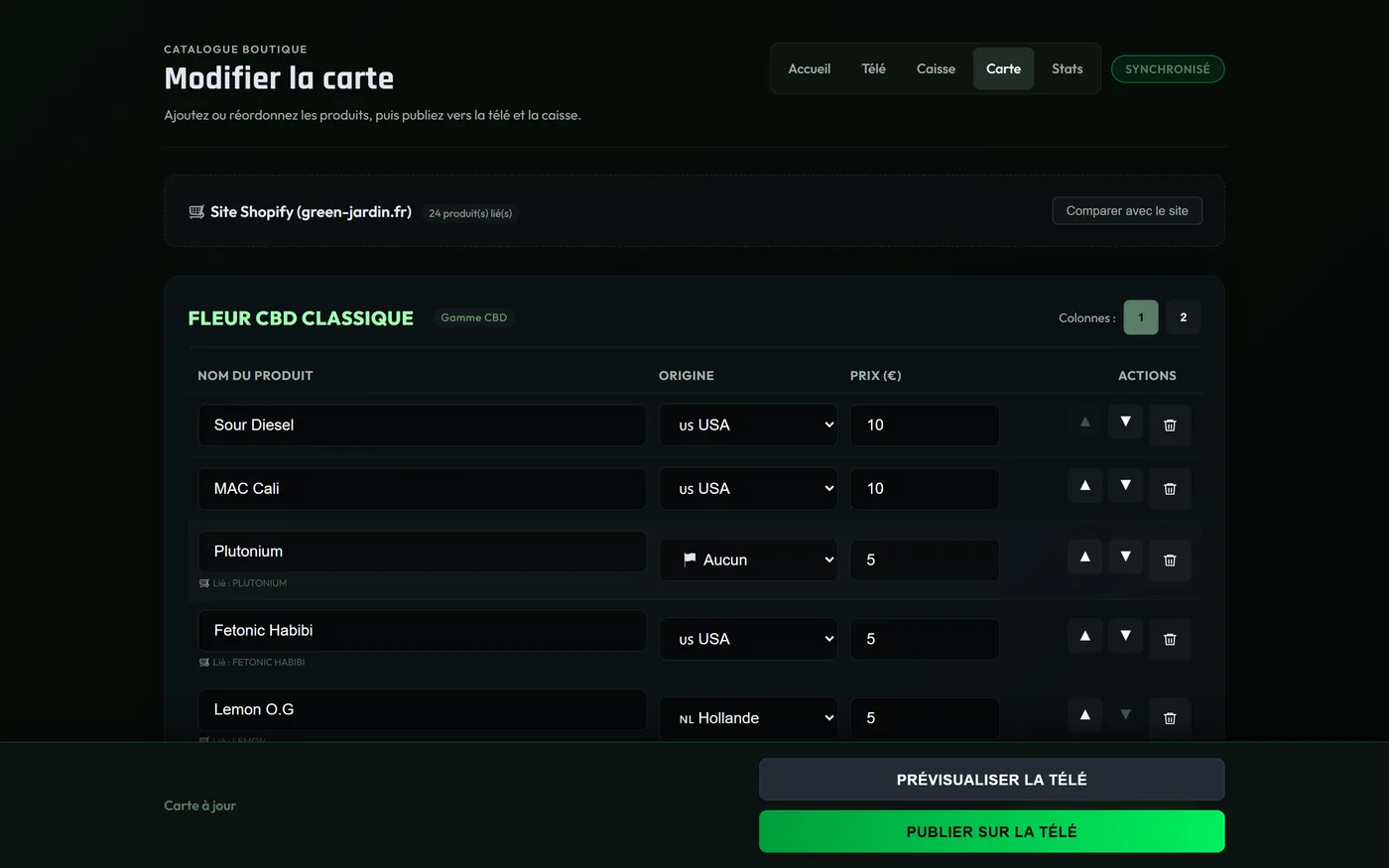 Green Jardin Shopify price sync panel