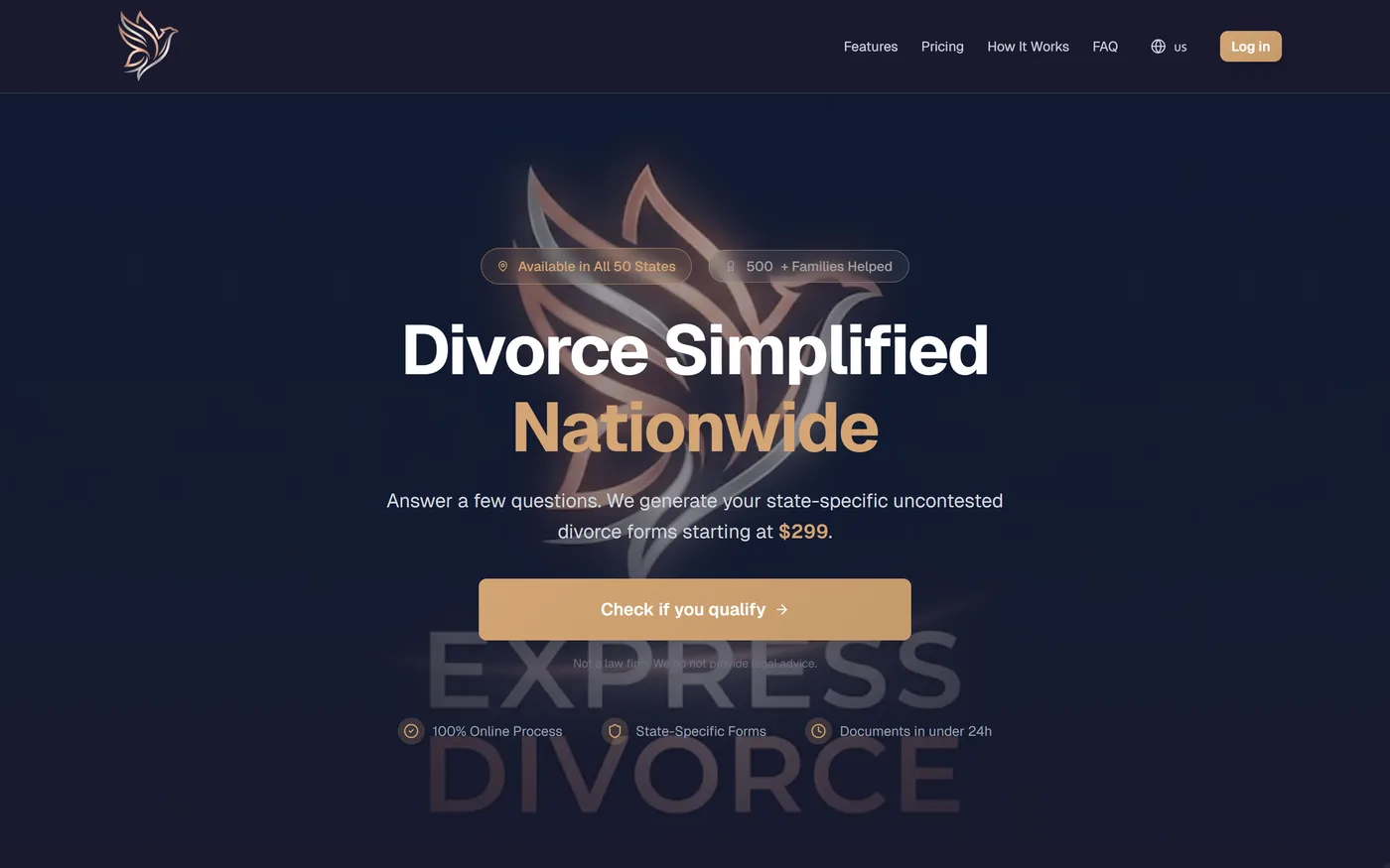Screenshot of Express Divorce USA