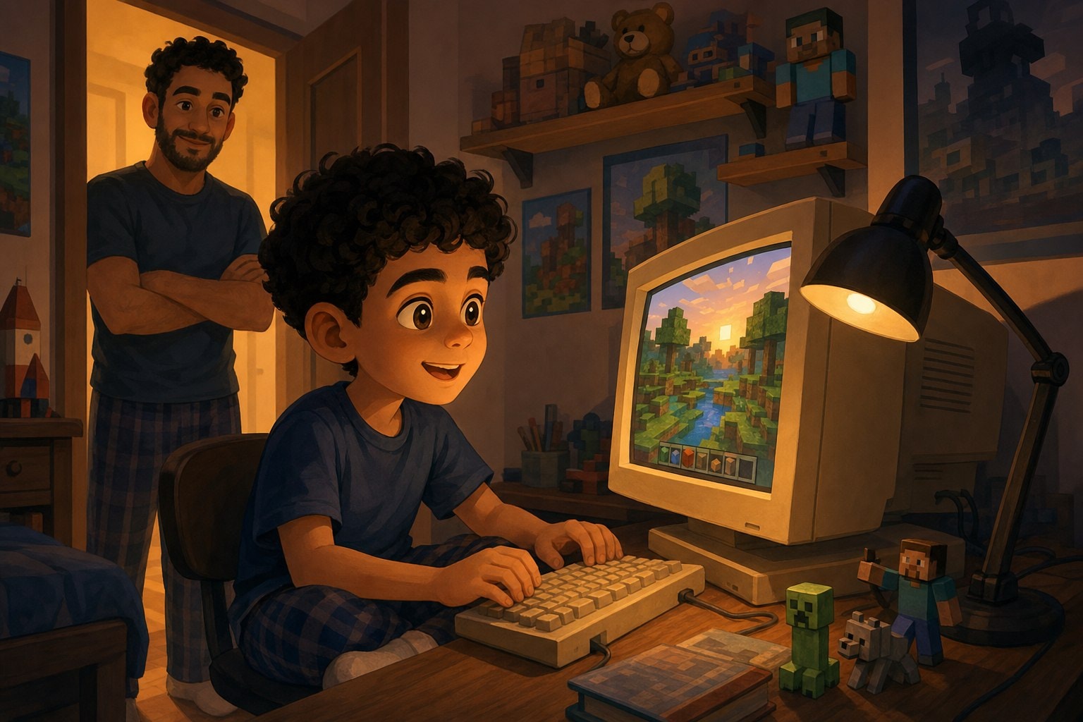 Young Elias discovering Minecraft on his first computer